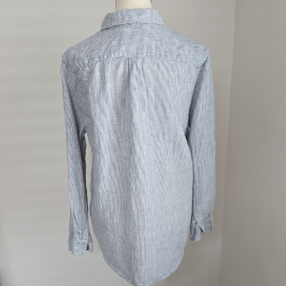 Quince Women's Light Blue Striped Linen Button Down Shirt Med - Picture 4 of 6